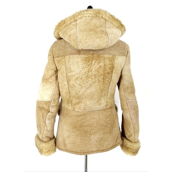 Vintage Genuine Shearling Sheepskin Leather Fur Hooded Coat Size 10 Penny Lane - Picture 8 of 8